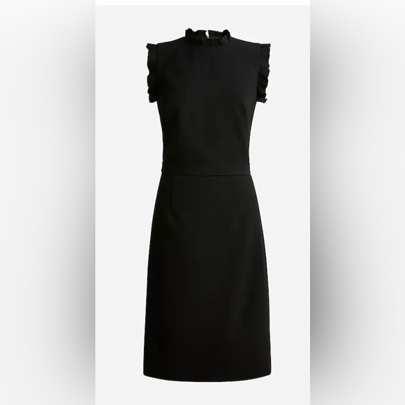 J. Crew Ruffle trim sheath dress stretch crepe BP646 Black 20 - Picture 1 of 5
